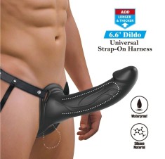 Strap-on Hollow Landon Dildo Realist +4.2 cm, Silicon, Negru