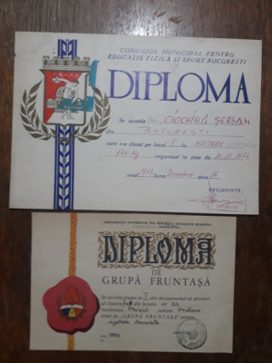 Lot 2 diplome vintage, Grupa Fruntasa + Sport / R8P3F foto