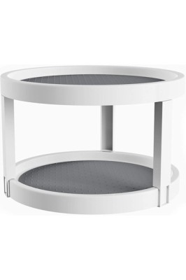 Organizator de discuri rotativ la 360 de grade, 2 niveluri, rotund, antiaderent, 25 cm x 15 cm, alb foto