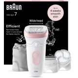 Epilator Braun Silk-&eacute;pil 7 7-060 SkinSpa, Wet &amp;amp; Dry, MicroGrip, Smart Light, 40 de pensete, 2 viteze, Cap de ras + Pieptene, 1 Cap pentru exfolier