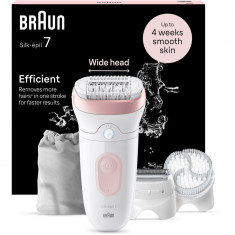 Epilator Braun Silk-épil 7 7-060 SkinSpa, Wet &amp; Dry, MicroGrip, Smart Light, 40 de pensete, 2 viteze, Cap de ras + Pieptene, 1 Cap pentru exfolier