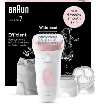 Epilator Braun Silk-&amp;eacute;pil 7 7-060 SkinSpa, Wet &amp;amp;amp; Dry, MicroGrip, Smart Light, 40 de pensete, 2 viteze, Cap de ras + Pieptene, 1 Cap pentru exfolier foto