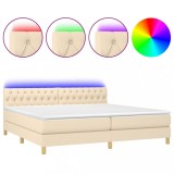 Cumpara ieftin Pat cu arcuri, saltea si LED, crem, 200x200 cm, textil