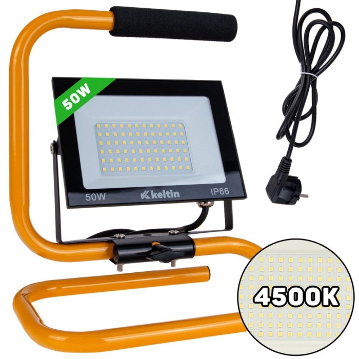 Proiector LED cu suport pentru constructii, alb neutru, 50 W, 4500 K, Keltin K02060