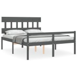 Cadru de pat senior cu tablie, gri, king size, lemn masiv