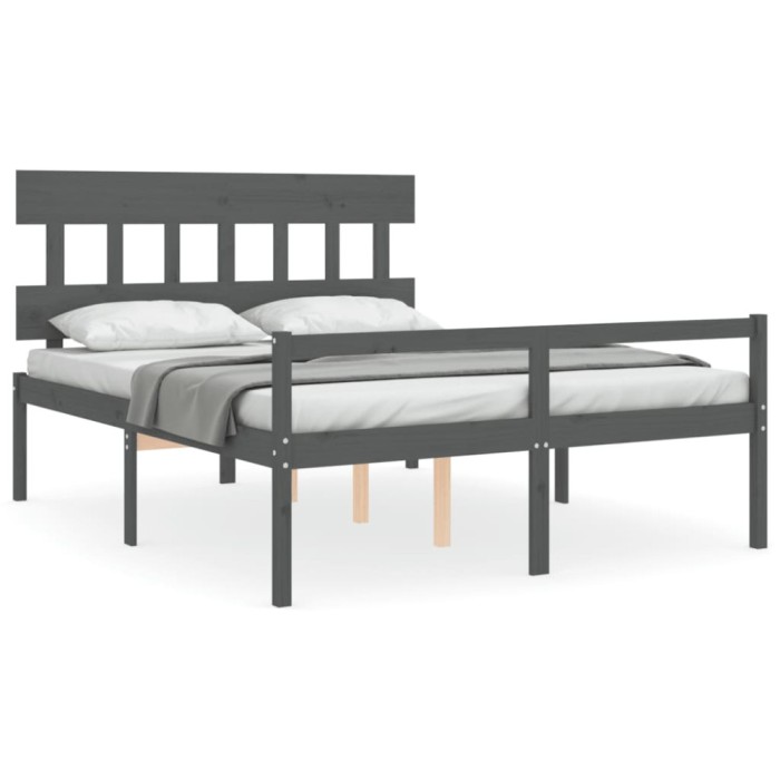 Cadru de pat senior cu tablie, gri, king size, lemn masiv