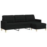 Cumpara ieftin Canapea cu 3 locuri si taburet, negru, 210 cm, textil