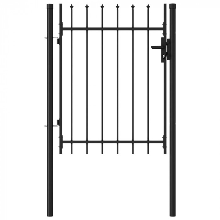Poarta de gard, o usa, cu varf sulita, negru, 1 x 1,2 m, otel GartenMobel Dekor