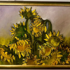 Liviu Soptelea UAP Iași Tablou cu Floarea Soarelui pictura ulei inramat 55x70cm