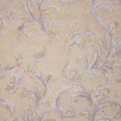 Tapet clasic, frunze, crem, auriu, argintiu, dormitor, lavabil, 57901 foto