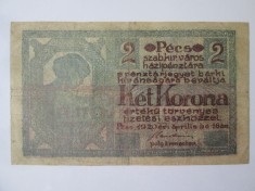 Rara! Ungaria 2 Korona 1920 Pecs foto
