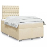 VidaXL Pat box spring cu saltea, crem, 120x200 cm, textil