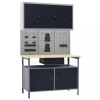 vidaXL Banc de lucru cu 3 panouri, dulap perete, otel/lemn, 120x60x85cm, 300kg, negru/gri, rafturi reglabile, usi incuiabile