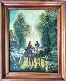 Cumpara ieftin Drumul către piaţă - pictură &icirc;n ulei pe p&acirc;nză, după pictura lui Constant Troyon, Scene gen, Realism