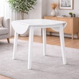 Masa living si bucatarie plianta Philadelphia, MDF, structura lemn masiv, rotunda, 4 persoane, 55 90 x 90 x 74,8 cm, alb