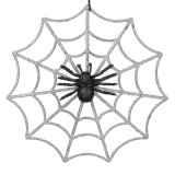 P&acirc;nză decorativă de Halloween cu sclipici argintiu și păianjen negru, 29x29 cm, CMCLASS