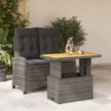 VidaXL Set mobilier de grădină cu perne, 2 piese, gri, poliratan