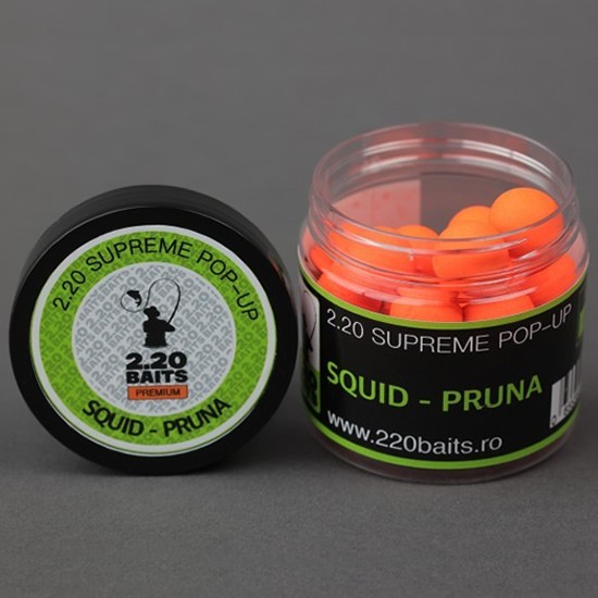 Pop Up 2.20 Baits Supreme, Portocaliu, Squid &amp; Pruna, 16mm, 100ml