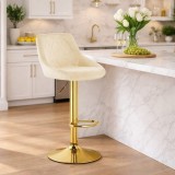 Cumpara ieftin Scaun de bucatarie/bar, Artool, Kast, rotativ, catifea, bej si auriu, 45.5x49x85-105 cm