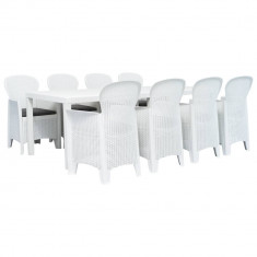 Set mobilier de exterior, 9 piese, alb, plastic, aspect ratan GartenMobel Dekor