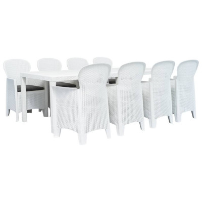 vidaXL Set mobilier de exterior, 9 piese, alb, plastic, aspect ratan foto