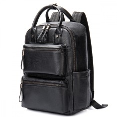 Rucsac barbati piele naturala, BUSY LDY&amp;GTM&reg; Nos, capacitate mare, spatiu tableta, Negru