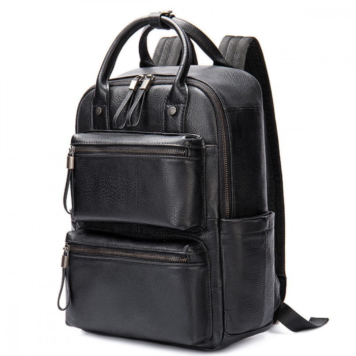 Rucsac barbati piele naturala, BUSY LDY&amp;GTM&reg; Nos, capacitate mare, spatiu tableta, Negru