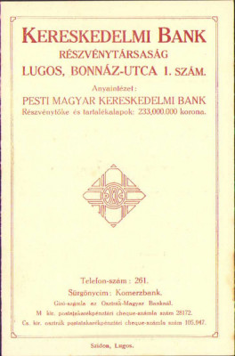 HST A36 Reclamă Banca Comercială Lugoj ante 1918 foto