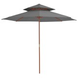 VidaXL Umbrelă de soare dublă, st&acirc;lp din lemn, 270 cm, antracit