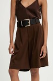 Answear Lab pantaloni scurti din lana culoarea maro, neted, high waist