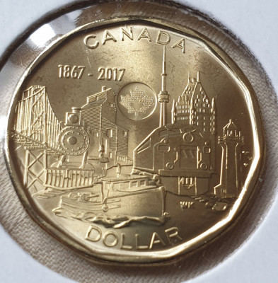 Monedă 1 Dollar 2017 Canada, unc, Connecting a Nation, Canada 150 foto