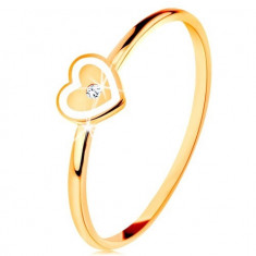 Inel din aur galben de 9K - inimă cu margini albe și zirconiu transparent - Marime inel: 54