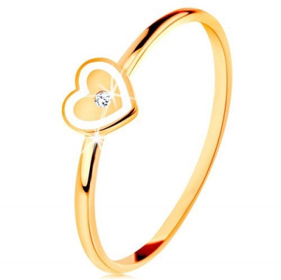 Inel din aur galben de 9K - inimă cu margini albe și zirconiu transparent - Marime inel: 54 foto