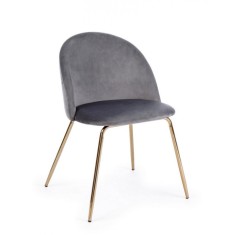 Scaun cu spatar tapitat din catifea gri Tania 49 cm x 55 cm x 77 h x 46 h