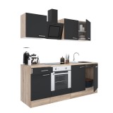 Mobilă de bucătărie Yorki 210, corp din stejar sonoma, față antracit satinat cu element inferior al cuptorului