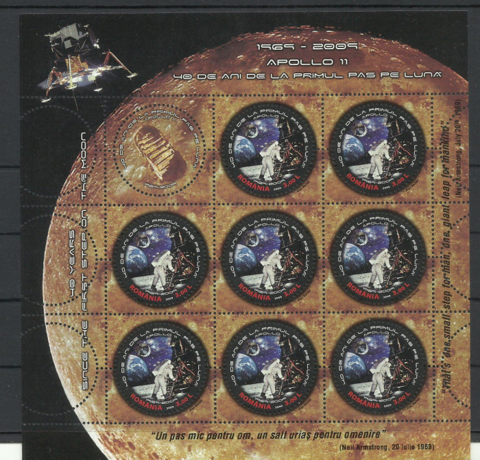 Romania MNH 2009 - Apollo 40 de ani de la primul pas pe luna - LP 1836 b