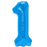 Balon din folie metalizata, flippy, figurina cifra, tema aniversare 80 cm, ambalaj individual, pai inclus, umflare cu aer sau heliu, albastru, cifra 1