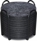 Set de 12 coastere cu suport metalic Hoomil, pasla/metal, gri inchis, 10 cm