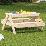 Masa Picnic Copii vidaXL, Lemn Masiv Pin, 88x97x52cm, Maro, 2-8 Ani, Exterior, Gradina, Jocuri, Desen