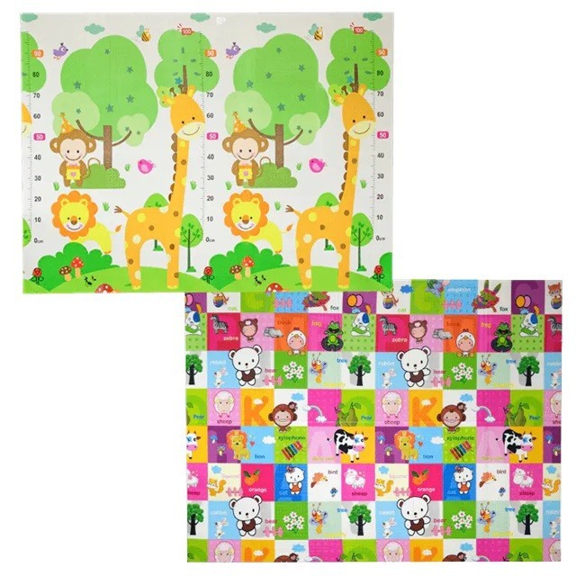 Covoras pentru copii, flippy, cu 2 fete, model safari/animale, din xpe+pe, impermeabil, antiderapant, protectie termica, +3 luni, pliabil, 150 x 200 x