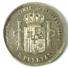 SPANIA 5 PESETAS 1871 SD M ARGINT XF CU PATINA