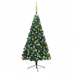 vidaXL Jumătate brad Crăciun artificial cu set globuri verde 240 cm