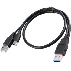 Cablu USB dual A (usb3 date + usb2 alimentare) la USB 3.1 Type-c tata , Active, pentru hard disk extern, negru