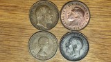 Marea Britanie - SUPEROFERTA ! - set istoric 4 x 1 farthing 1907 1912 1950 1955 - 4 monarhi diferiti: Edward VII Geaorge V George VI Elisabeta II