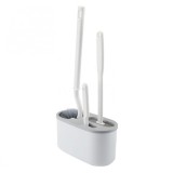 Set 3 perii pentru toaleta, flippy, din silicon, perie zimtata, cap flexibil, suport adeziv pentru montarea pe perete, 39 x 19 x 9.8 cm, gri/alb