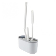 Set 3 perii pentru toaleta, flippy, din silicon, perie zimtata, cap flexibil, suport adeziv pentru montarea pe perete, 39 x 19 x 9.8 cm, gri/alb