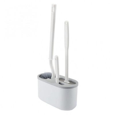 Set 3 Perii pentru Toaleta, Flippy, din Silicon, Perie Zimtata, Cap Flexibil, Suport Adeziv pentru Montarea pe Perete, 39 x 19 x 9.8 cm, Gri/Alb foto