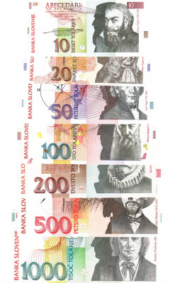 Slovenia Set 10,20,50,100,200,500,1000 Tolarjev 1992-2005 UNC foto