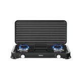 Aragaz cu doua arzatoare si capac Rosberg, 2x2.2KWh, arzator aluminiu, otel carbon, Negru