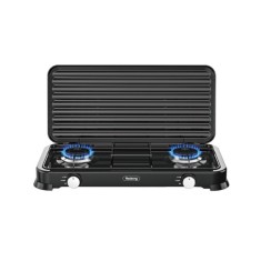 Aragaz cu doua arzatoare si capac Rosberg, 2x2.2KWh, arzator aluminiu, otel carbon, Negru